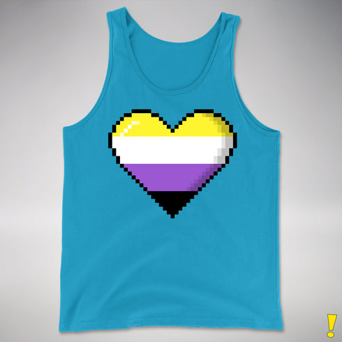 Nonbinary Pride 8-Bit Pixel Heart Premium Tank Top - Neon Blue